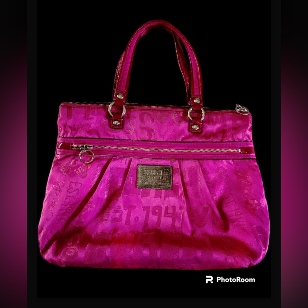Coach Poppy bright pink handbag purse tote bag size medium large neon color pink - Picture 16 of 16